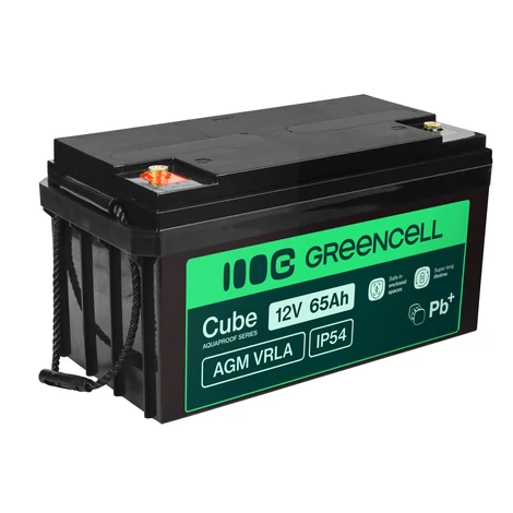 Bezúdržbová batéria Green Cell Cube AGM VRLA IP54 12V 65Ah pre kosačky, skútre, lode a invalidné vozíky.