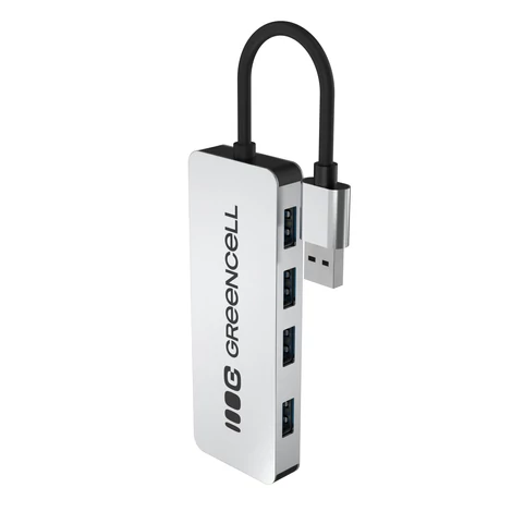 Green Cell Adaptér Basic HUB Greencell USB-A 4v1 (4×USB 3.0) – rýchly prenos až do 5 Gb/s, hliníkové puzdro