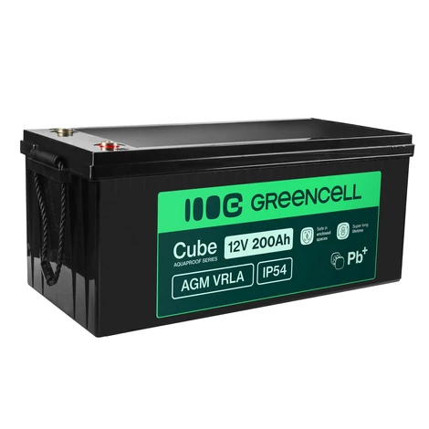 Bezúdržbová batéria Greencell AGM VRLA 12V 200Ah pre solárne aplikácie na lodi (240x522x226mm)