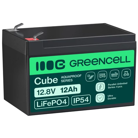 Green Cell CUBE LiFePO4 12Ah 12,8V 153.6Wh lítium-vas-foszfát akkumulátor UPS-hez, kerekesszékhez, elektromos játékokhoz, robogóhoz