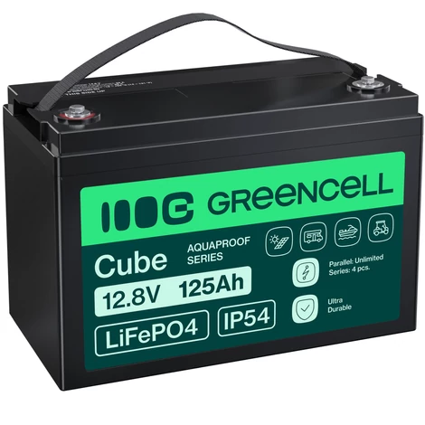 Green Cell CUBE LiFePO4 125Ah 12,8V 1600Wh lítium-železofosfátová batéria pre karavan, solárny systém, off-grid systém, loď