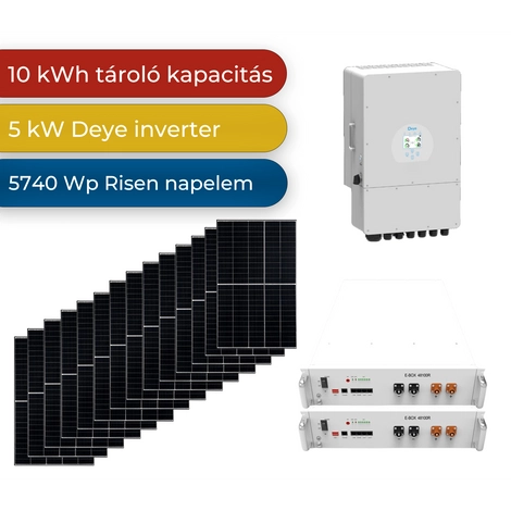 Napenergia Plusz Program - Smart Pro szigetüzemű rendszer teljeskörű kivitelezés- 5kW Deye, 10Kwh Pytes, 5740Wp Risen