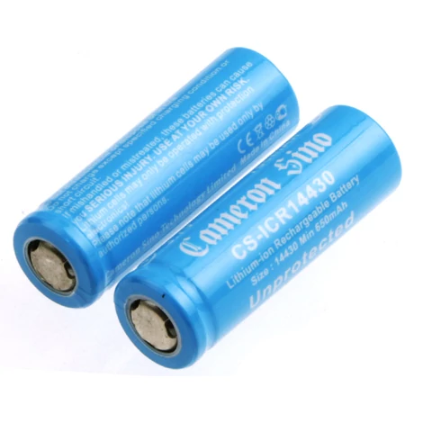 Cameron Sino 3.7V 650mAh Li-ion 43.00 x 14.10 x 14.10mm cells (2pcs) with solder tabs