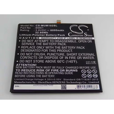 Náhradná batéria VHBW Tablet pre Xiaomi BM61 - 6000 mAh 3,8 V Li-polymer