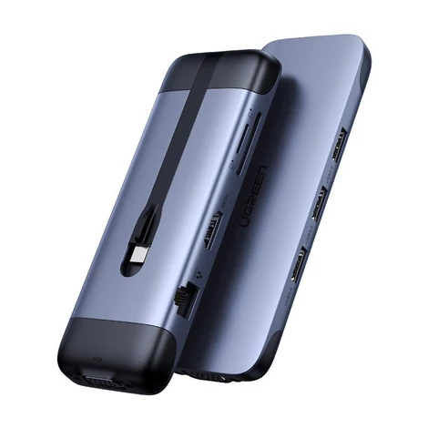 Ugreen 9v1 multifunkčný HUB USB typu C - HDMI / 3xUSB 3.2 GeN 1 / čítačka kariet SD micro SD / VGA / RJ45 / USB typu C Power Delivery 100W 20V 5A - sivá (70409 CM286)