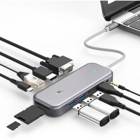BlitzWolf 11in1 BW-TH8 USB-C Hub Adapter USB MicroSD SD LAN RJ45 HDMI VGA