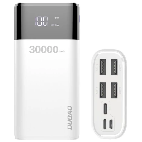 Dudao Power Bank 4x USB 30000mAh, 4A, kijelzővel, fehér (K8Max white)