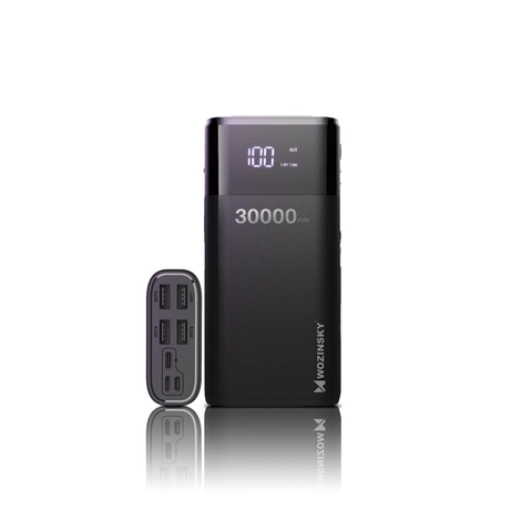 Wozinsky Power Bank 4x USB 30000mAh, 4A, kijelzővel ellátva, fekete (WPB-001BK)
