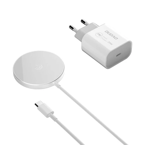 Dudao 15 W magnetická bezdrôtová nabíjačka 20 W nástenná nabíjačka (kompatibilná s MagSafe) biela (A12XS)