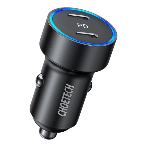 Choetech autós töltő 2x USB Type C Power Delivery 3.0 QuickCharge 3.0 AFC 36W 2.4A, fekete (C0054)