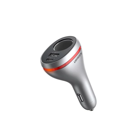 UGRUGREEN CD204 Nabíjačka do auta so zásuvkou zapaľovača, USB, USB-C, 84 W (sivá)