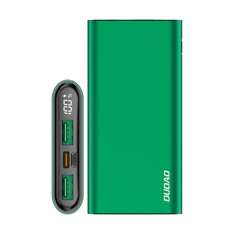 Dudao power bank, 10000 mAh, Power Delivery, 20 W, Quick Charge 3.0, 2x USB / USB Type C, zöld (K14H-green)