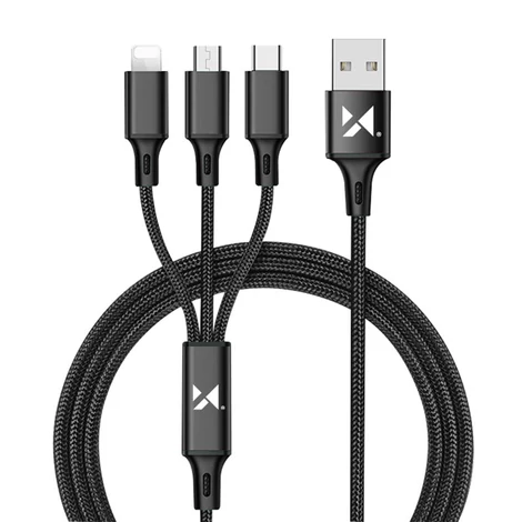 Wozinsky kábel 3in1 USB - USB Typ C/ micro USB/ Lightning, 2,8A, 1,25m, fekete (WOZ-3in1-BK)