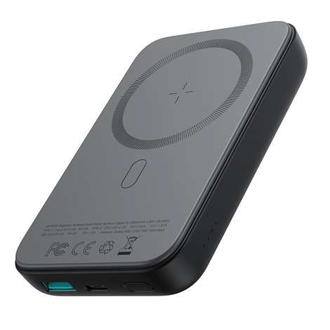 Joyroom power bank 10000mAh, 20W, Power Delivery, Quick Charge, mágneses vezeték nélküli Qi töltő 15W MagSafe kompatibilis iPhone-hoz, fekete (JR-W020-black)