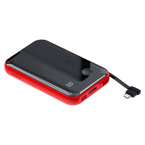Baseus Mini S power bank digitális kijelzővel, 10000mAh, Type C kábel, piros (PPXF-A09)