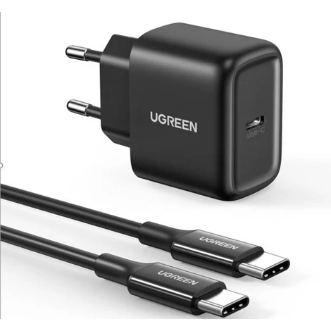 Sieťová nabíjačka UGREEN CD250, 25 W, USB-C (čierna) + kábel USB-C na USB-C, 2 m (čierny)