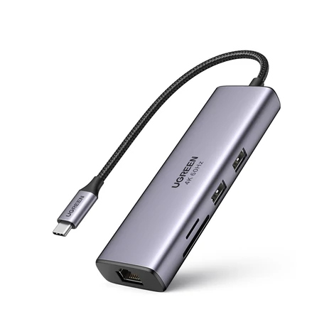 UGREEN CM512 6 az 1-ben USB-C adapter - 2x USB + HDMI + USB-C + RJ45 + TF/SD (szürke)