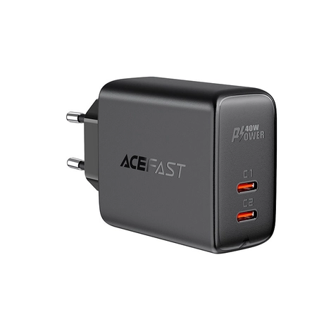 Acefast töltő 2x USB Type C 40W, PPS, PD, QC 3.0, AFC, FCP, fekete (A9-black)