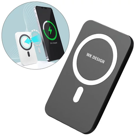 WK Design mágneses vezeték nélküli Power Bank 5000 mAh (MagSafe kompatibilis), fekete (WP-215-black)