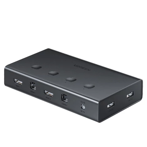 Ugreen KVM (klávesnica video myš) prepínač 4 x 1 HDMI (zásuvka), 4 x USB (zásuvka), 4 x USB typ B (zásuvka), čierny (CM293)