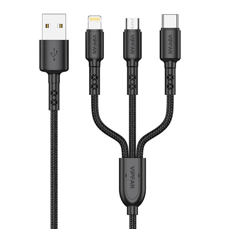 Vipfan X02 3in1 USB kábel USB-C / Lightning / Micro 3.5A 1.5m (fekete)