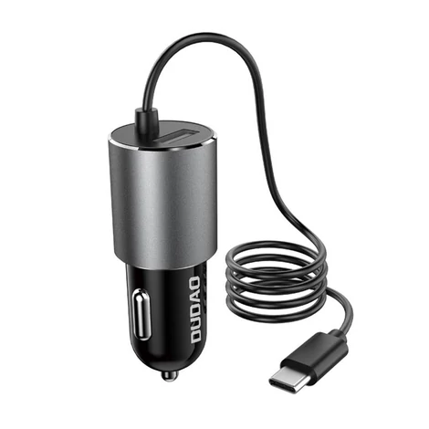 Dudao R5ProT 1x USB nabíjačka do auta, 3,4A + USB-C kábel (sivá)