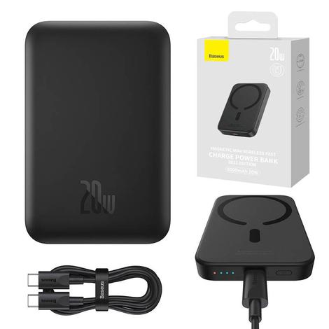 Baseus Mágneses Mini vezeték nélküli gyorstöltésű Power Bank 2022, 6000mAh 20W fekete