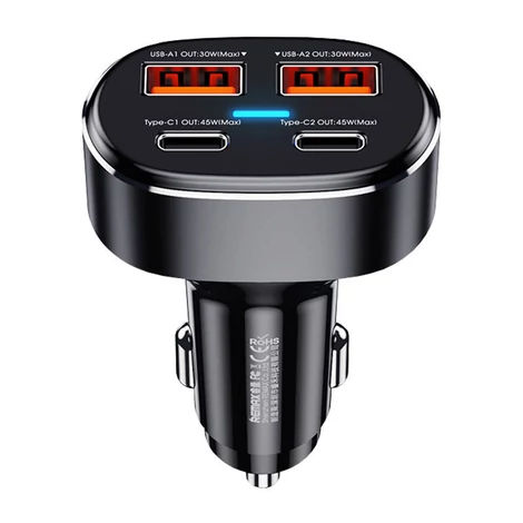 Remax RCC329 Autós töltő 2x USB, 2x USB-C  75W (fekete)