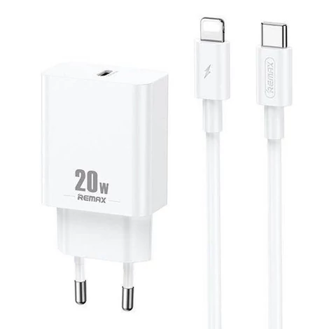 Remax RP-U5 Fali töltő  USB-C, 20W (fehér) + Lightning kábel