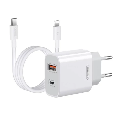 Remax RP-U68 Fali töltő , USB-C, USB, 20W (fehér) + Lightning kábel