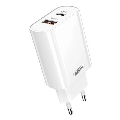 Remax RP-U37 fali töltő, USB + USB-C, 18W (fehér)
