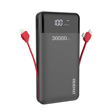 Dudao Power Bank 30000mAh kijelzővel és beépített kábelekkel fekete (K1Max black)