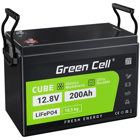 Zelená batéria Lithium-železo-fosfátová LiFePO4, 12V 12,8V 200Ah pre solárne panely, kempingové vozidlá a lode