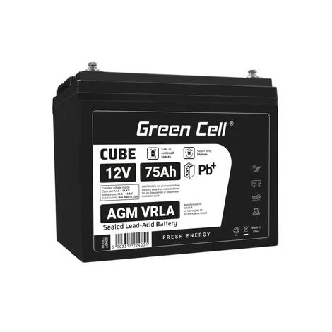 Green Cell CUBE AGM akkumulátor IP54 12V 75Ah VRLA Gél deep cycle mélyciklikus, robogó, kasza, csónak, traktor