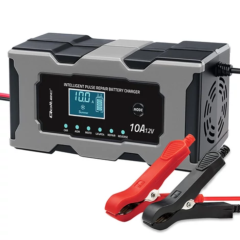 Qoltec Inteligentná mikroprocesorová nabíjačka 12V 10A | Usmerňovač s funkciou opravy pre AGM GEL LiFePO4 batériu | LCD