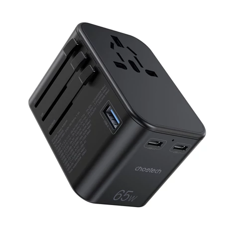 Choetech gaN 2 x USB Type C / USB 65W Power Delivery gyorstöltő utazáshoz fekete (PD5009-BK)