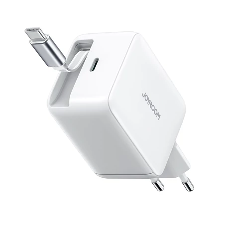Joyroom JR-TCL06 67W GaN nástenná nabíjačka s vstavaným zasúvacím USB-C káblom - biela