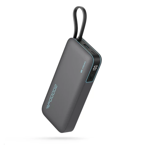 Cuktech CUKP200NGLDG 55W 20000mAh Powerbank beépített USB-C kábellel - Szürke