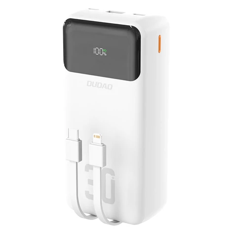 Dudao K15MAX 30000mAh PD 22.5W Powerbank s vstavanými káblami - Biela