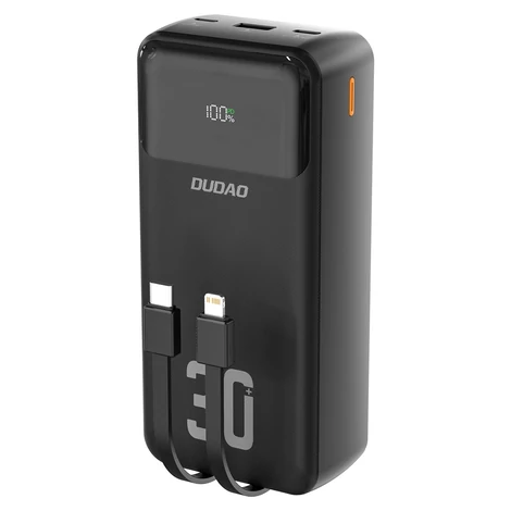 Dudao K15MAX 30000mAh PD 22.5W Powerbank s vstavanými káblami - Čierna