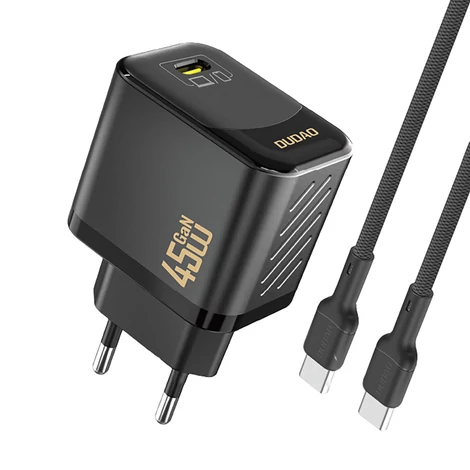 Dudao A28C 45W GaN Nástenná nabíjačka + USB-C kábel - Čierna