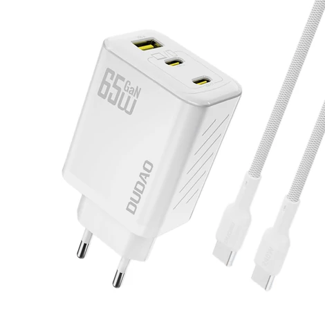 Dudao A29C 65W GaN fali töltő + USB-C kábel – Fehér