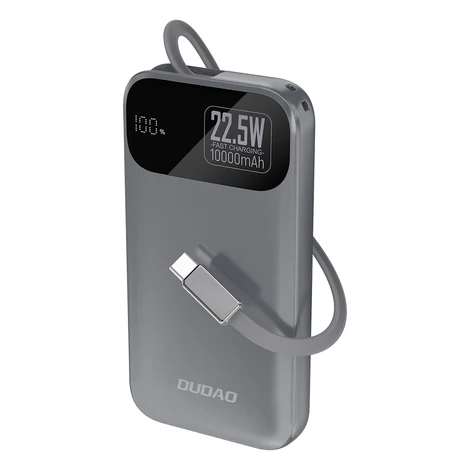 Dudao K31 10000 mAh 22.5W PD Powerbank s vstavaným káblom - Sivá