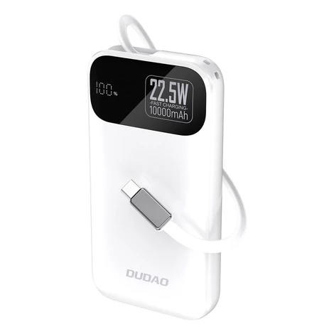 Dudao K31 10000 mAh 22,5W PD Powerbank beépített kábellel - Fehér