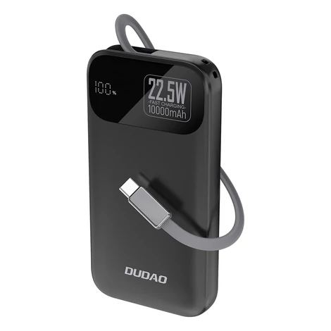 Dudao K31 10000 mAh 22.5W PD Powerbank s vstavaným káblom - Čierna