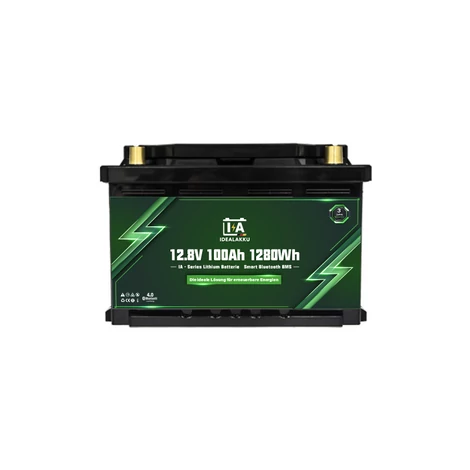 Idealakku IA sorozatú Mini LiFePO₄ akkumulátor 12,8V 100Ah intelligens BMS-sel és Bluetooth-szal