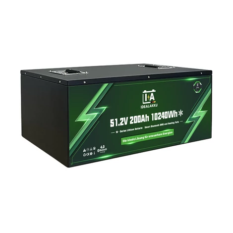 Idealakku IB sorozatú LiFePO4 akkumulátor 48V 200Ah intelligens BMS-sel, Bluetooth-tal és fűtéssel