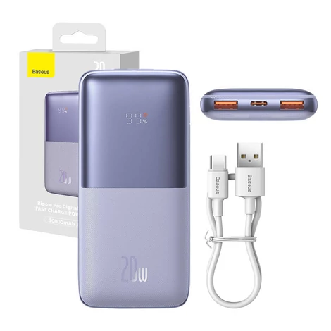 Baseus Bipow Pro Powerbank 10000mAh, 2xUSB, USB-C, 20W (lila)