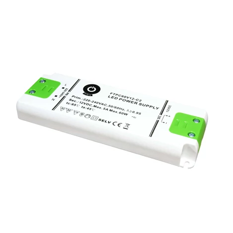 Napájací zdroj POS FTPC60V12-C2, ovládač POS LED 12V/5A CV, kompaktné plastové puzdro, ultratenký 160 x 58 x 18 mm