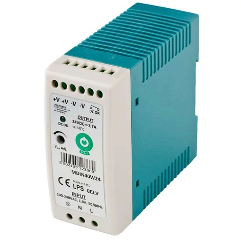 POS MDIN40W24, tenký napájací zdroj na DIN lištu 24V/1,7A, plastové puzdro